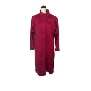 Bert Newman‎ Vintage 100% pure Wool Trench Coat Petite 12 Dark Magenta Twee